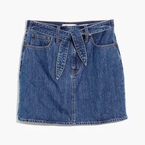 Madewell Blue Denim Mini Pencil Skirt with Tie Front